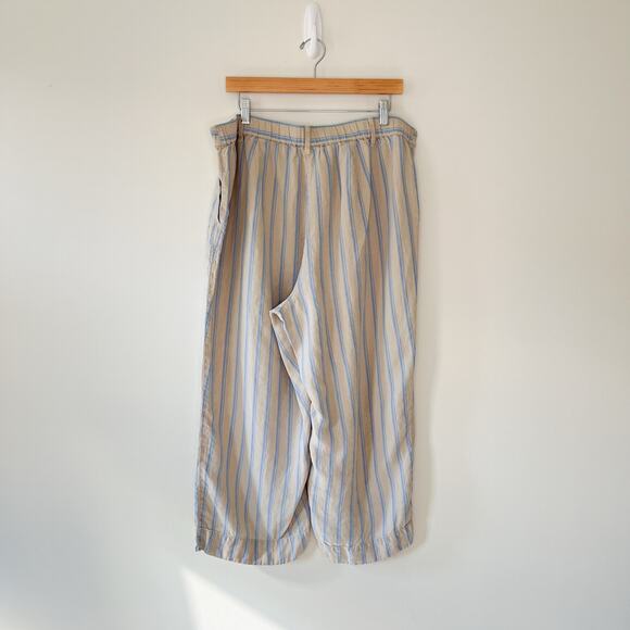 J. Jill Love Linen 100% Linen Creased-Front Wide-Leg Striped Blue Cream Pants - Picture 6 of 15